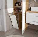 Szafka Łazienkowa Stojąca Słupek Biała Połysk Dąb Artisan+kosz 60 Lena 1KDD