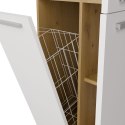 Szafka Łazienkowa Stojąca Słupek Biała Dąb Artisan z koszem 60 cm Lena 1KDD