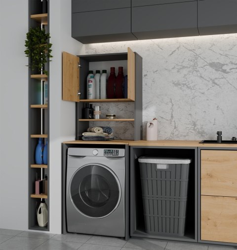 Szafka Łazienkowa Słupek Nad Pralkę Antracyt Dąb Artisan Wysoka Lapo 180x64