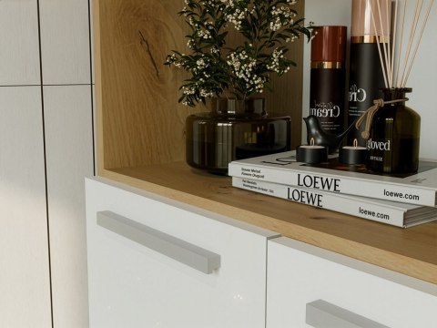 Szafka Łazienkowa Stojąca Słupek Biała Dąb Artisan z koszem x2 Lena 2KDK