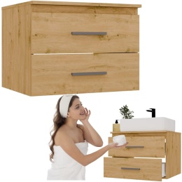 Szafka Pod Umywalkę Łazienkowa Wisząca Dąb Artisan 2 Szuflady 60 cm Lena