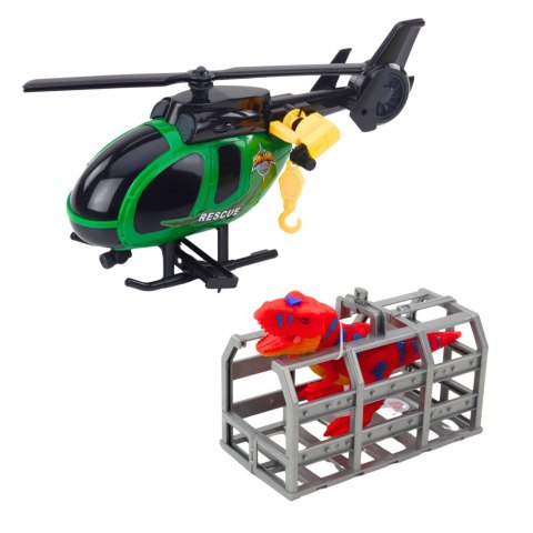Zestaw Ratowniczy Ciężarówka Helikopter Samochód Dinozaur Światła Dźwięki