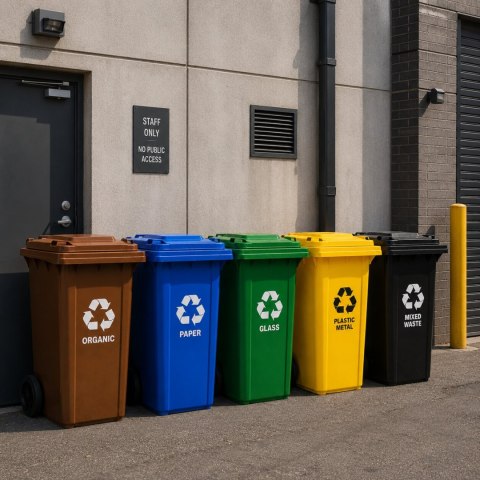 Zestaw 5 koszy na śmieci pojemniki 5x240L niebieski zielony żółty czarny brązowy makulatura szkło plastik odpady zmieszane BIO g