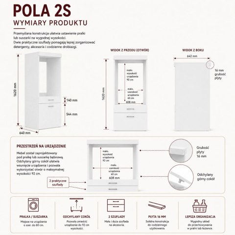 Szafka Łazienkowa Na Pralkę Lub Suszarkę Lapo 2S BIAŁA 2 Szuflady Regał