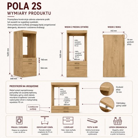 Szafka Łazienkowa Na Pralkę Lub Suszarkę Lapo 2S DĄB ARTISAN 2 Szuflady