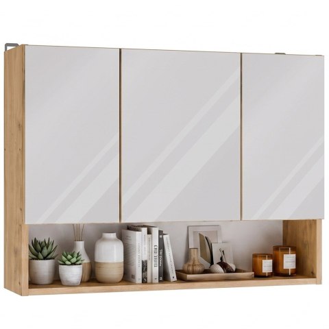 Szafka Łazienkowa Wisząca z Lustrem półką 3 drzwi 80cm Dąb Artisan Lapo 3LP