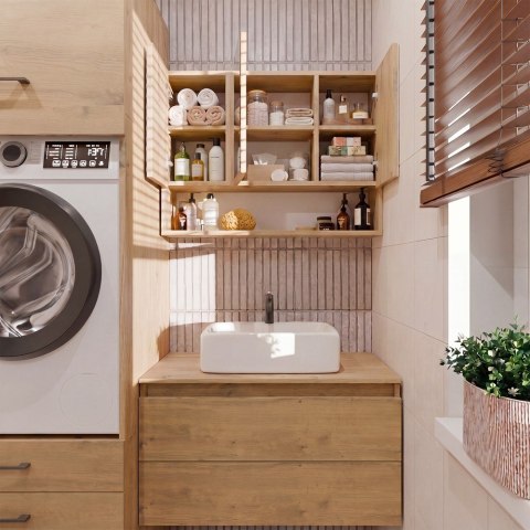 Szafka Łazienkowa Wisząca z Lustrem półką 3 drzwi 80cm Dąb Artisan Lapo 3LP