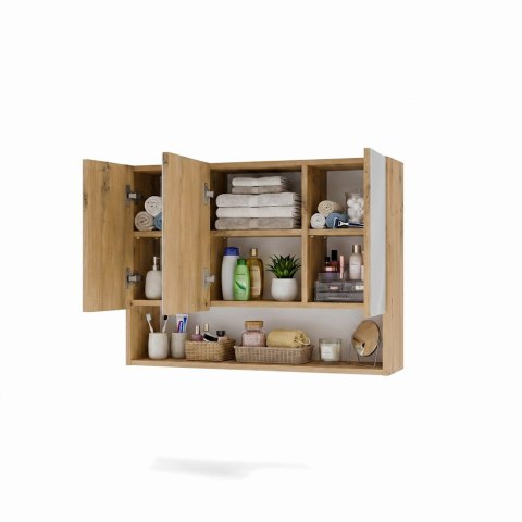 Szafka Łazienkowa Wisząca z Lustrem półką 3 drzwi 80cm Dąb Artisan Lapo 3LP