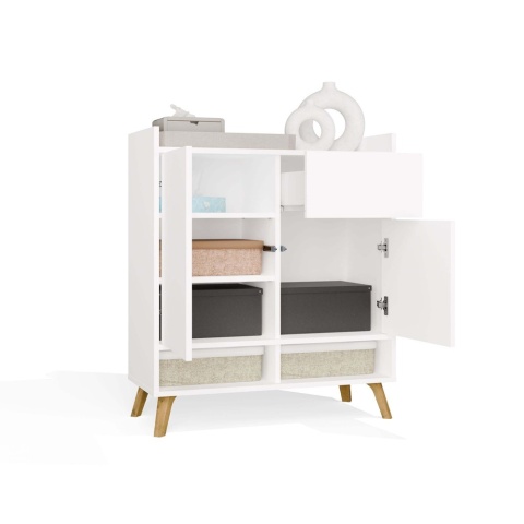 Komoda Biała Kalina 80x92x35 cm Szafka 2 Szafki 1 Szuflada Na Nóżkach