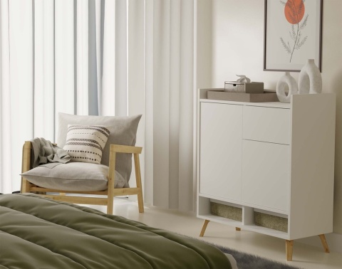 Komoda Biała Kalina 80x92x35 cm Szafka 2 Szafki 1 Szuflada Na Nóżkach