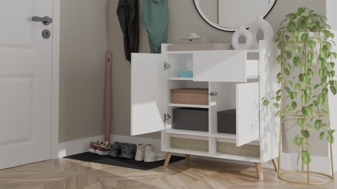 Komoda Biała Kalina 80x92x35 cm Szafka 2 Szafki 1 Szuflada Na Nóżkach