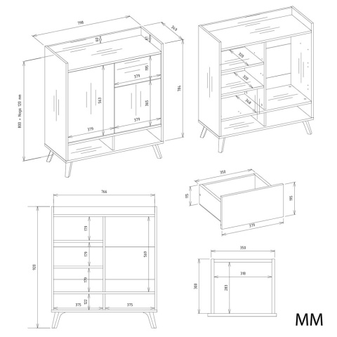 Komoda Biała Kalina 80x92x35 cm Szafka 2 Szafki 1 Szuflada Na Nóżkach