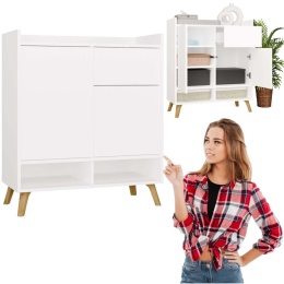 Komoda Biała Kalina 80x92x35 cm Szafka 2 Szafki 1 Szuflada Na Nóżkach