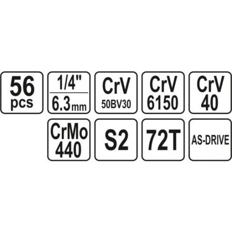 YATO YT-14501 ZESTAW NARZĘDZIOWY 1/4'' 56 CZĘŚCI YATO