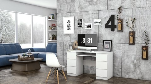 Biurko Komputerowe 130 cm z 6 Szufladami Blat Szkolne Solidne Karol Białe