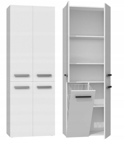 Szafka Łazienkowa Stojąca Słupek Regał Biała Mat z koszem 60 cm Lena 1KDD