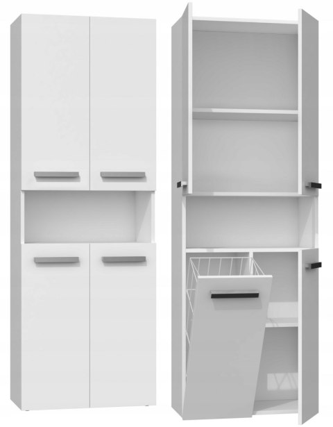 Szafka Łazienkowa Stojąca Słupek Biała Mat z koszem 60 cm Lena 1KDK