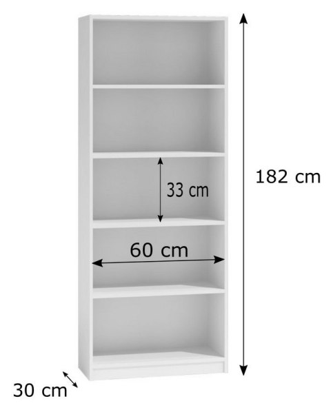 Regał Na Książki Segregatory Półka x5 Biurowy Do Salonu R60CM Biały Otwarty