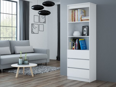Regał Na Książki Segregatory Półka x3 Biurowy Do Salonu Roxi 60 cm Biały