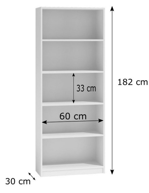 Regał Na Książki Segregatory Półka x5 Biurowy Do Salonu R60CM Dąb Artisan