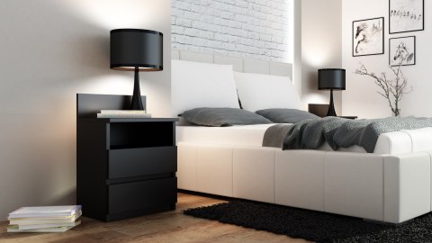 Szafka Nocna Stolik Nocny 2 Szuflady 40 cm Do Sypialni Czarna Lilia L1