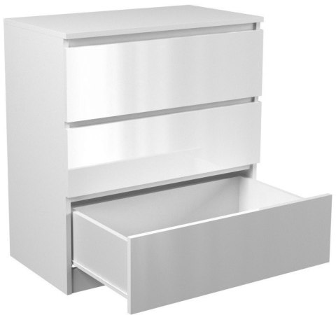 Komoda z 3 szufladami Lilia 70 cm Duża Do Salonu Pojemna Biała Połysk