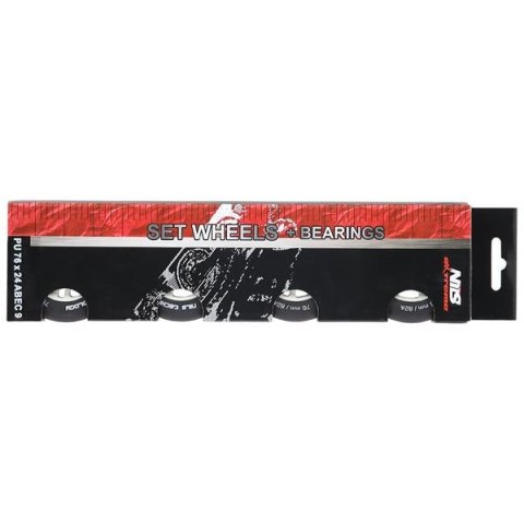 PU 72X24 82A CZARNE MATOWE (4 SZT.) + ABEC-9 (8 SZT.) ZESTAW NILS EXTREME