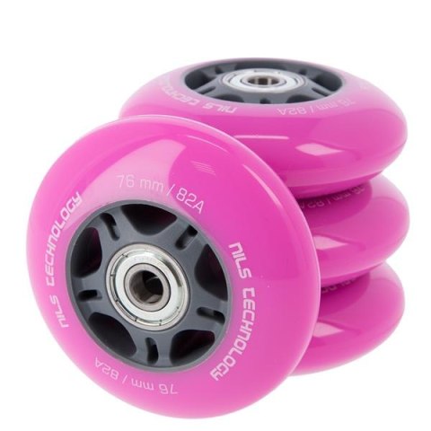 ZESTAW 4 KÓŁKA PU 76X24 82A RÓŻOWE + ŁOŻYSKA 8 SZTUK ABEC-7 NILS EXTREME