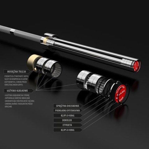 GO700 GRYF OLIMPIJSKI 20KG 2200MM HMS Z ZACISKAMI LOCK JAW BLACK