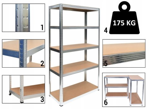 Regał Magazynowy Metalowy Do Piwnicy Garażu 5 Półek max 875 kg 90x30x180