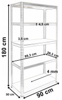 Regał Magazynowy Metalowy Do Piwnicy Garażu 5 Półek max 875 kg 90x30x180