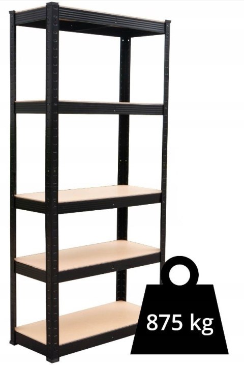 Regał Magazynowy Metalowy Do Piwnicy Garażu 5 Półek 875 kg 90x40x180 Czarny