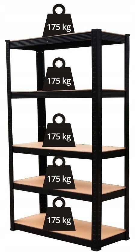 Regał Magazynowy Metalowy Do Piwnicy Garażu 5 Półek 875 kg 90x40x180 Czarny