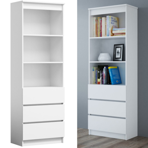 Regał Na Książki Segregatory Półka x3 Biurowy Do Salonu Roxi 60 cm Biały
