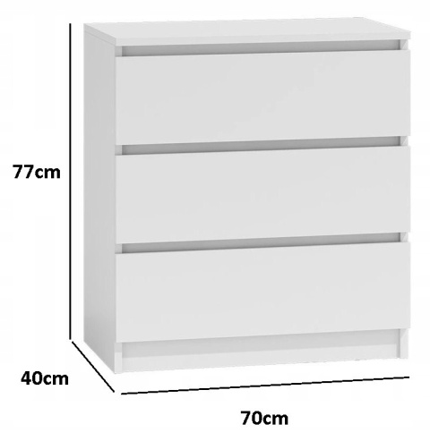 Komoda z 3 szufladami Lilia 70 cm Duża Do Salonu Pojemna Biała Mat