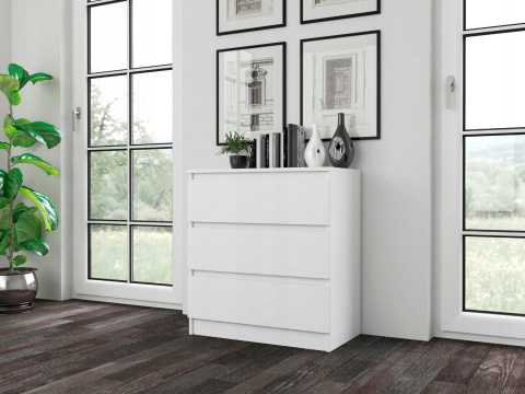 Komoda z 3 szufladami Lilia 70 cm Duża Do Salonu Pojemna Biała Mat
