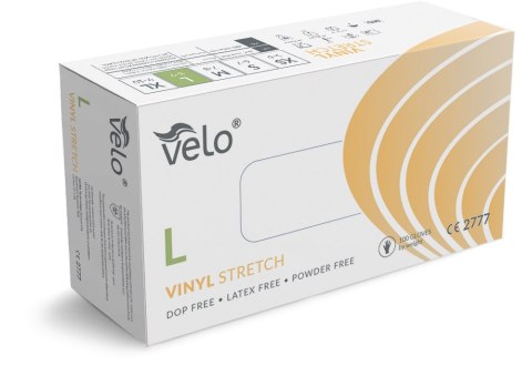 VELO rękawice winylowe PF r. L Rękawice diagnostyczne winylowe bezpudrowe 100 szt