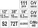 YATO YT-38831 ZESTAW NARZĘDZIOWY 1/4'' 3/8'' 1/2'' 111CZĘŚCI XL YATO