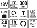 KLUCZ UDAROWY AKUMULATOROWY 18V 1/2'' 300NM 2.0AH YT-82804 YATO