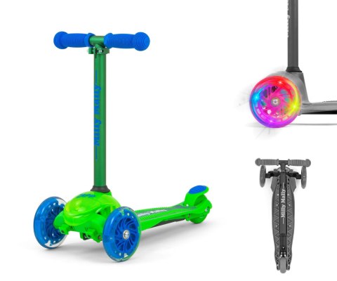 LEKKA HULAJNOGA TRÓJKOŁOWA SCOOTER ZAPP GREEN OPCJA BALANSU ŚWIECĄCE KOŁA