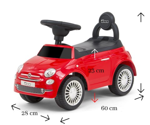 JEŹDZIK AUTO DLA DZIECI FIAT 500 DŹWIĘKI SCHOWEK CZERWONY