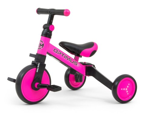 ROWEREK TRÓJKOŁOWY BIEGOWY Z PEDAŁAMI 3W1 OPTIMUS PINK PIANKOWE KOŁA 12m+
