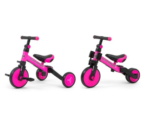ROWEREK TRÓJKOŁOWY BIEGOWY Z PEDAŁAMI 3W1 OPTIMUS PINK PIANKOWE KOŁA 12m+