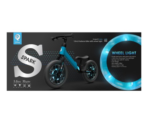 Rowerek Biegowy Dla Dzieci Świecący LED Spark Blue Qplay Gumowe opony