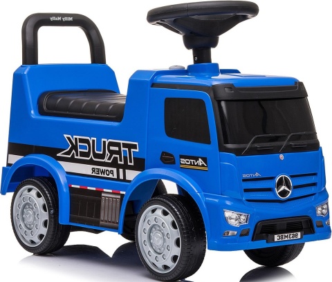 JEŹDZIK AUTO MERCEDES ANTOS ŚWIATŁA DŹWIĘK SCHOWEK SKRĘTNE KOŁA NIEBIESKI