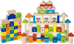 Drewniane Klocki 100 el Literki Cyferki Edukacyjne w Wiaderku Zestaw VIGA