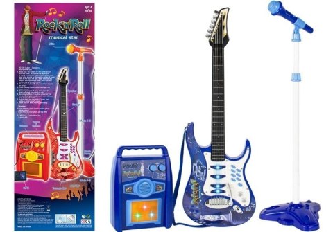 GITARA ELEKTRYCZNA STRUNY MIKROFON WZMACNIACZ NIEBIESKA
