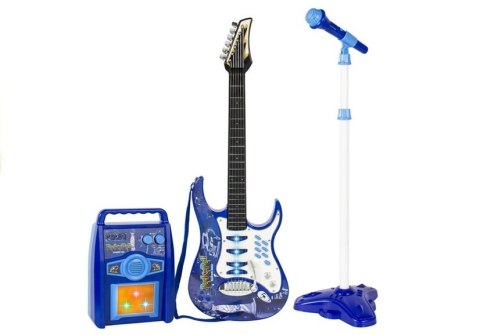 GITARA ELEKTRYCZNA STRUNY MIKROFON WZMACNIACZ NIEBIESKA