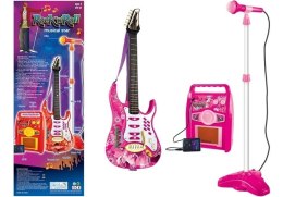 GITARA Z MIKROFONEM STRUNAMI WZMACNIACZEM RÓŻOWA