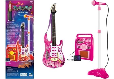 GITARA Z MIKROFONEM STRUNAMI WZMACNIACZEM RÓŻOWA